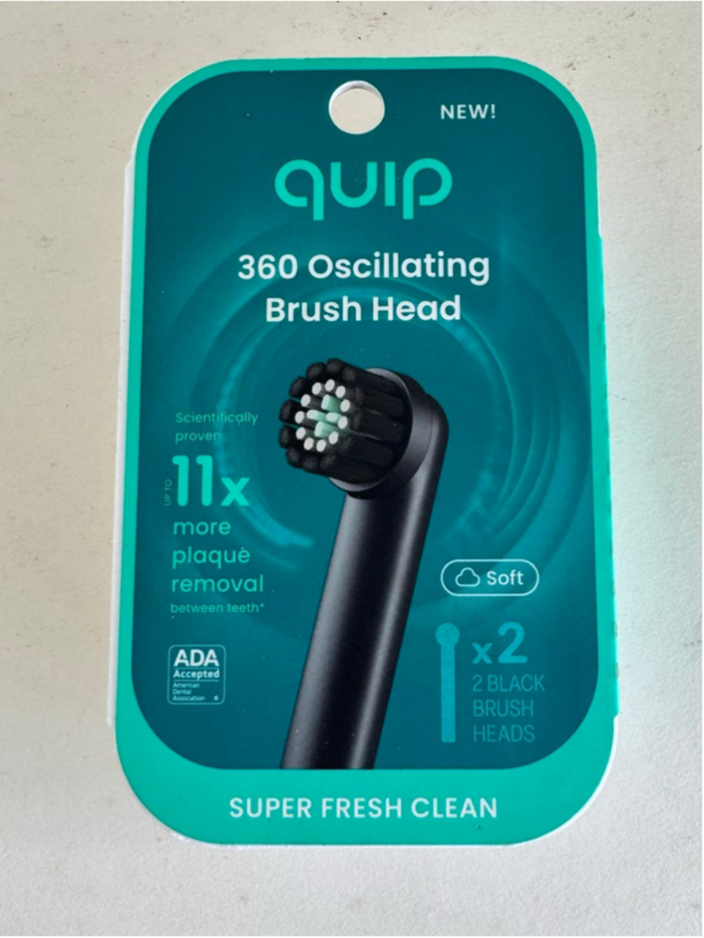 Quip 360 Oscillating Electric Soft Black 2 Toothbrush Compact Heads Refill New